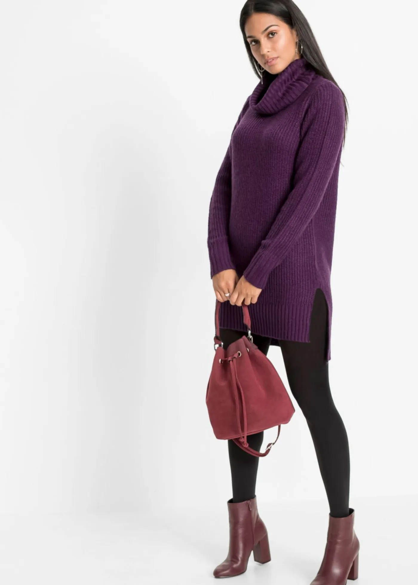 bonprix bonprix Jerséis|Ropa De Punto>Jersey largo de punto Lila oscuro