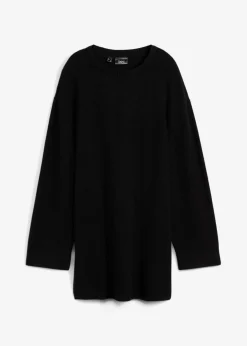 bonprix bonprix Jerséis|Ropa De Punto>Jersey largo de punto fino con aberturas laterales en mezcla de viscosa Negro