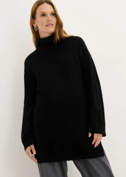 bonprix bonprix Jerséis|Ropa De Punto>Jersey largo de punto fino con aberturas laterales en mezcla de viscosa Negro
