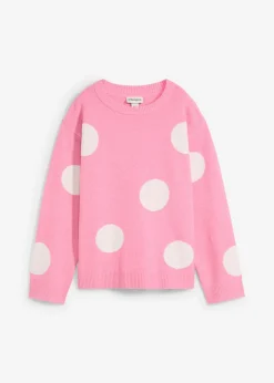 bonprix bonprix Jerséis|Ropa De Punto>Jersey oversize rosa brillante con lunares blancos