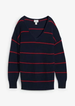 bonprix bonprix Jerséis|Ropa De Punto>Jersey oversize azul marino-fresa con rayas
