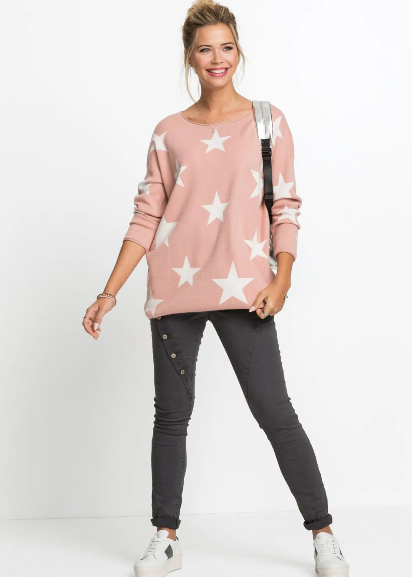 bonprix bonprix Jerséis|Ropa De Punto>Jersey oversize rosa vintage-blanco