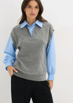 Mujer bonprix bonprix Jersey sin mangas con inserto de blusa y contenido de algodón