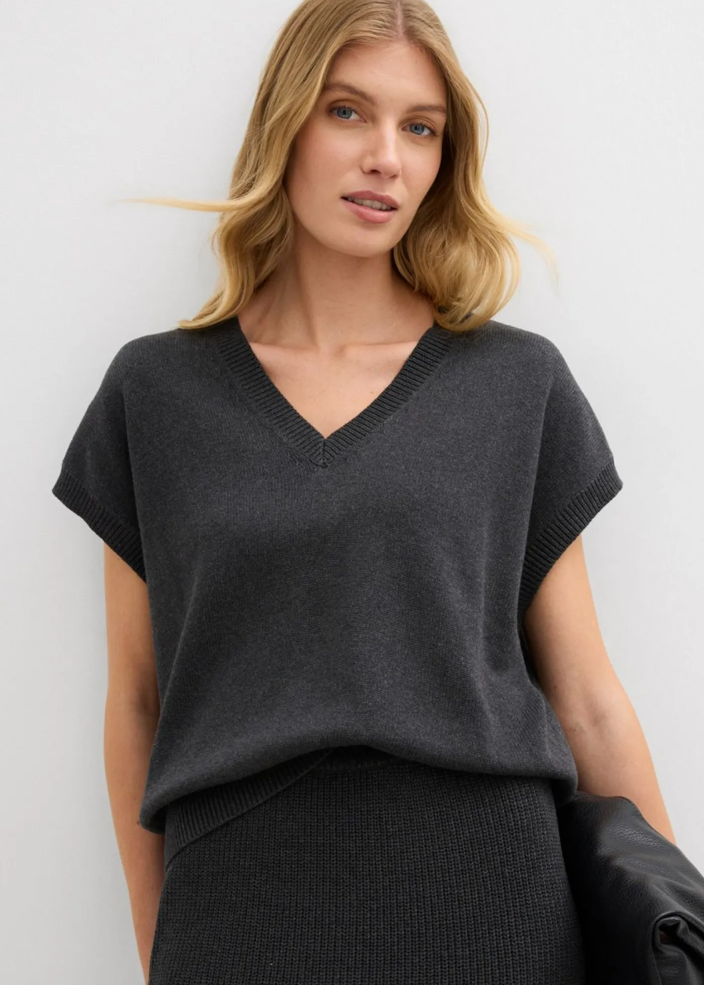 bonprix bonprix Esenciales|Jerséis>Jersey sin mangas de algodón puro Antracita jaspeado