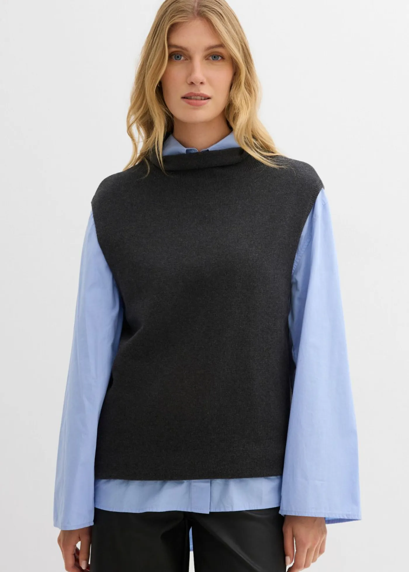 bonprix bonprix Esenciales|Jerséis>Jersey sin mangas de algodón puro Antracita jaspeado