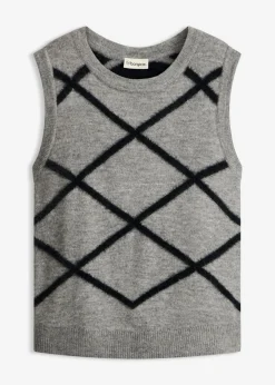 bonprix bonprix Jerséis|Ropa De Punto>Jersey sin mangas de hilo suave Gris jaspeado-negro