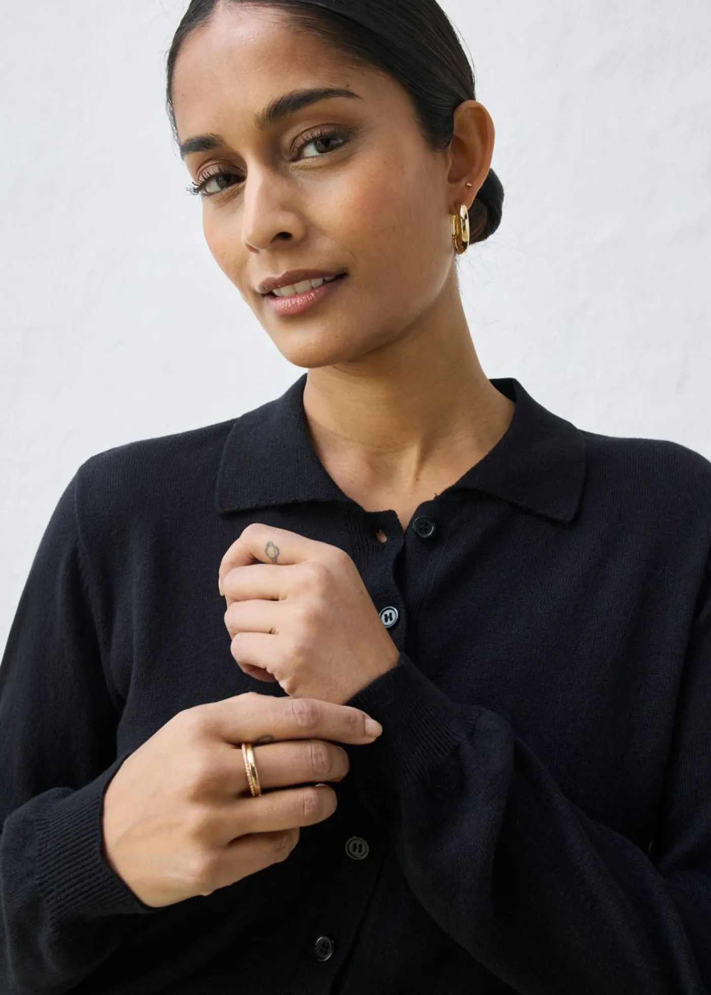 bonprix bonprix Premium|Jerséis>Jersey tipo polo con seda Negro