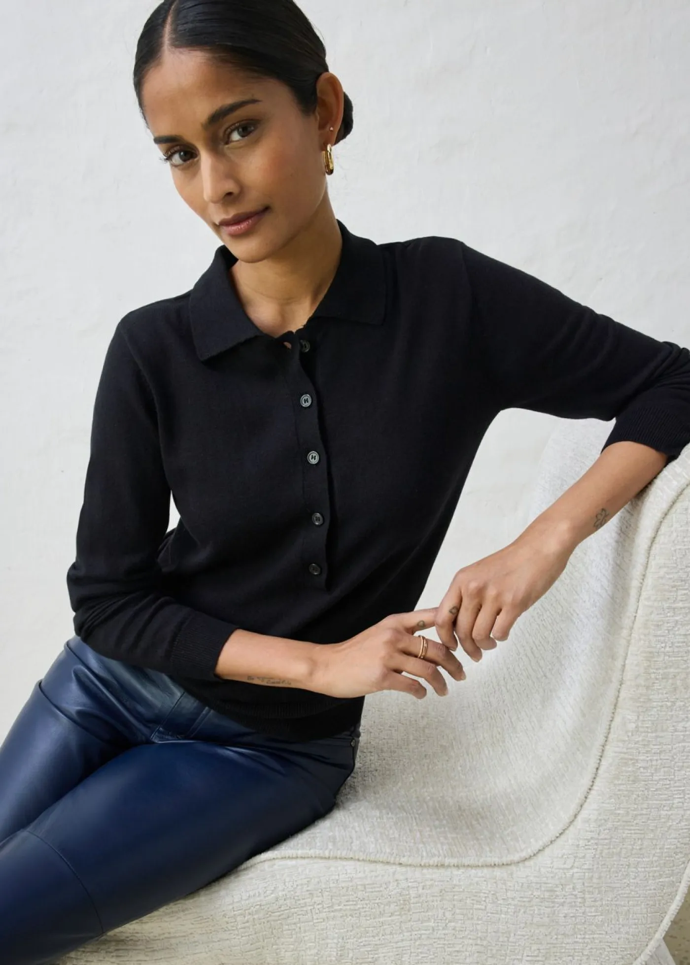 bonprix bonprix Premium|Jerséis>Jersey tipo polo con seda Negro