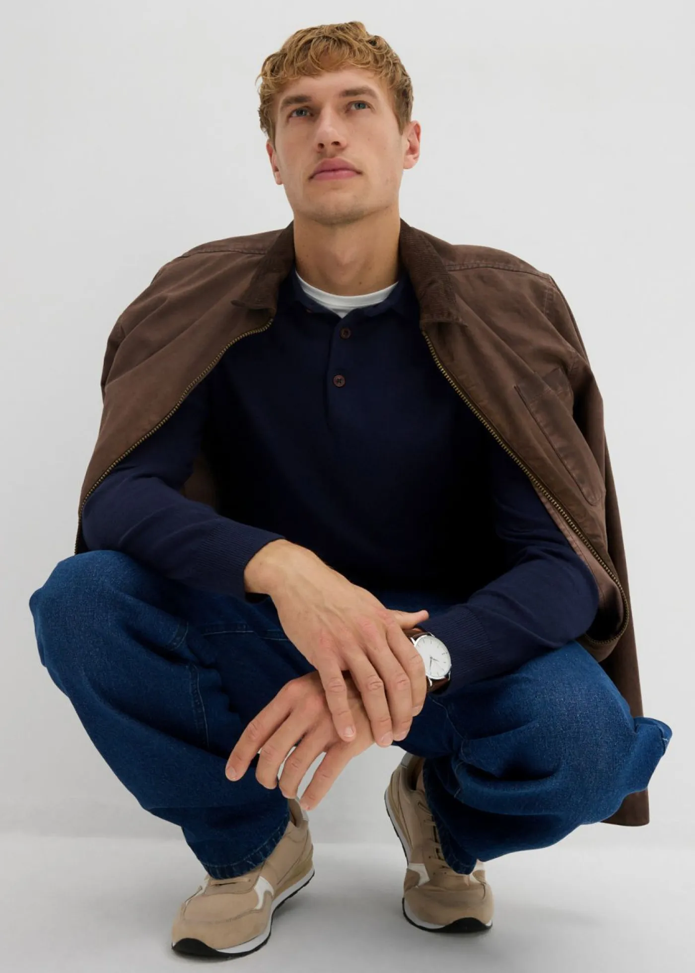 Hombre bonprix bonprix Jersey tipo polo de punto fino con lana merina de calidad con corte ajustado