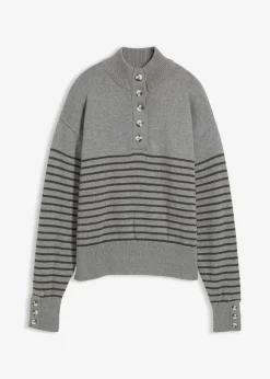 bonprix bonprix Jerséis>Jersey tipo troyer gris jaspeado-antracita con rayas