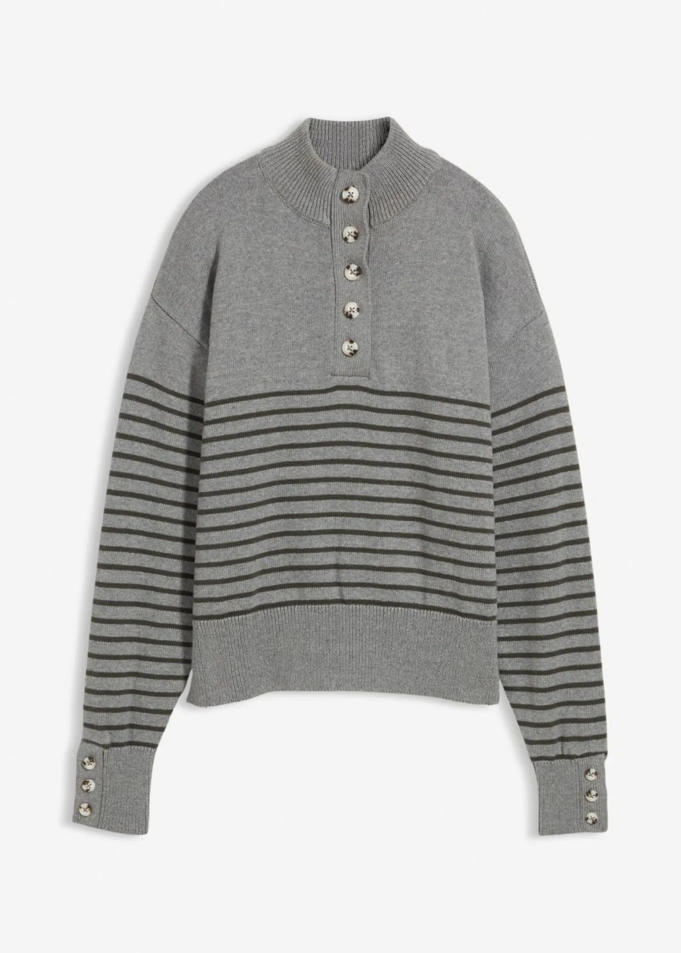 bonprix bonprix Jerséis>Jersey tipo troyer gris jaspeado-antracita con rayas