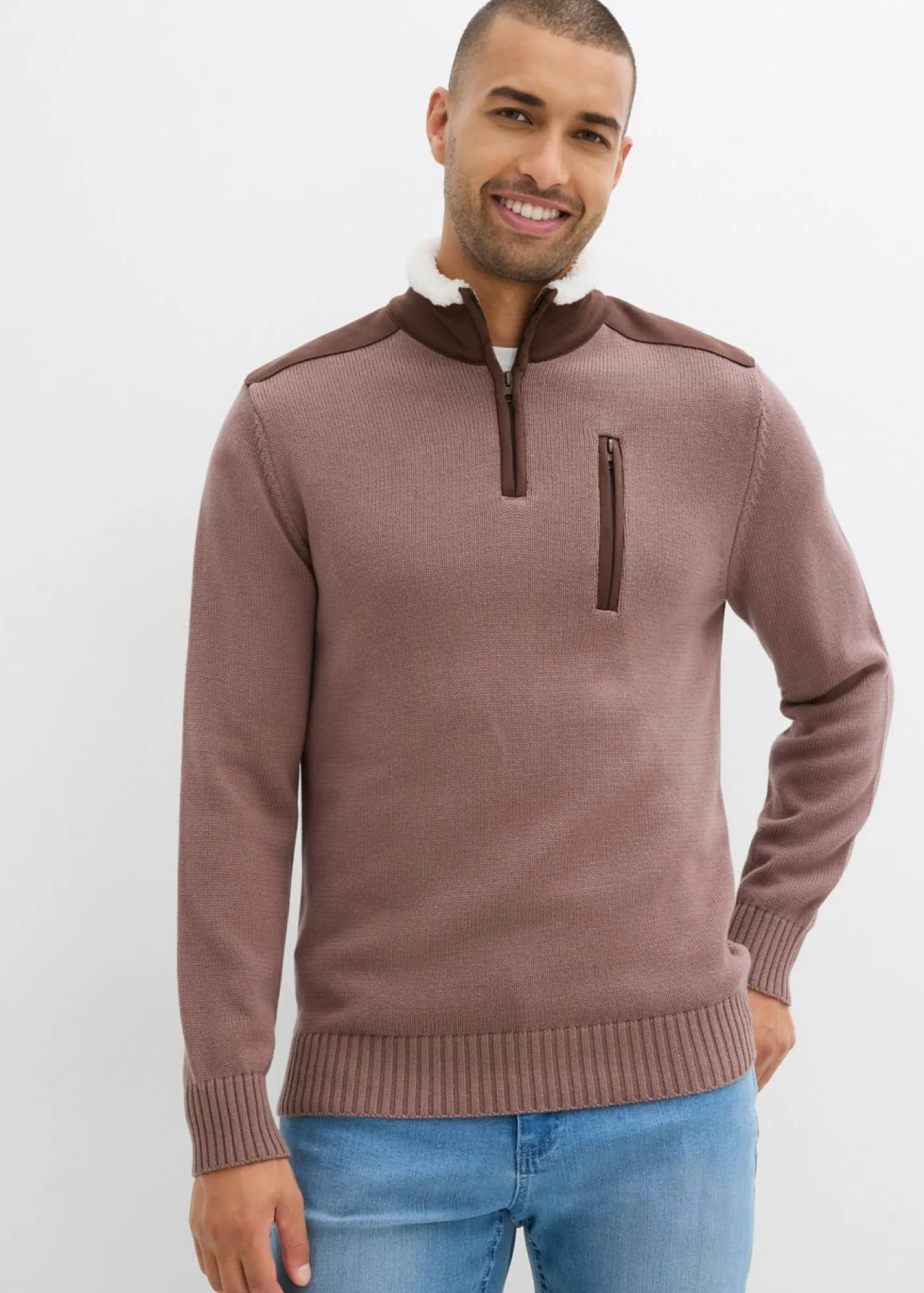 Hombre bonprix bonprix Jersey tipo troyer de punto grueso con ribete de malla