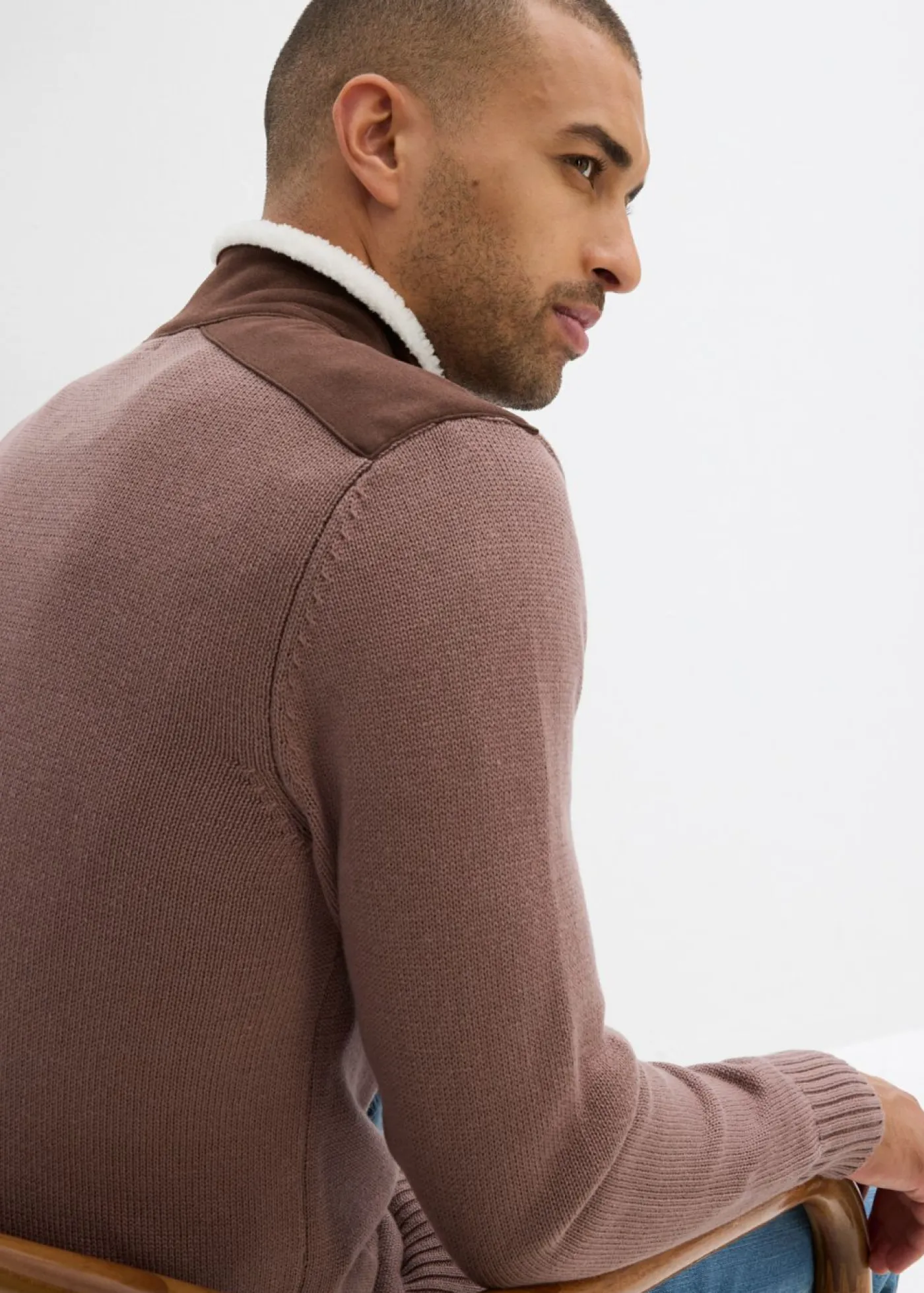 Hombre bonprix bonprix Jersey tipo troyer de punto grueso con ribete de malla