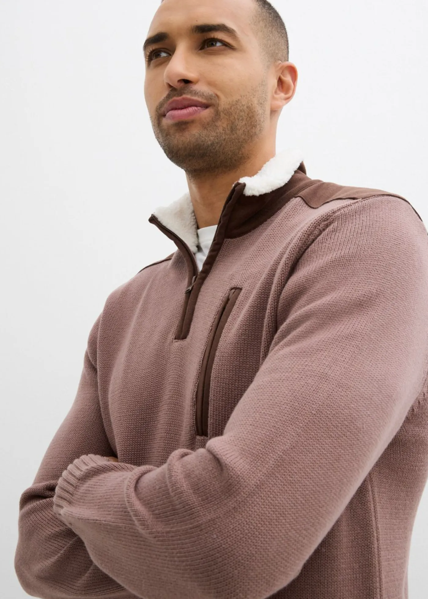 Hombre bonprix bonprix Jersey tipo troyer de punto grueso con ribete de malla