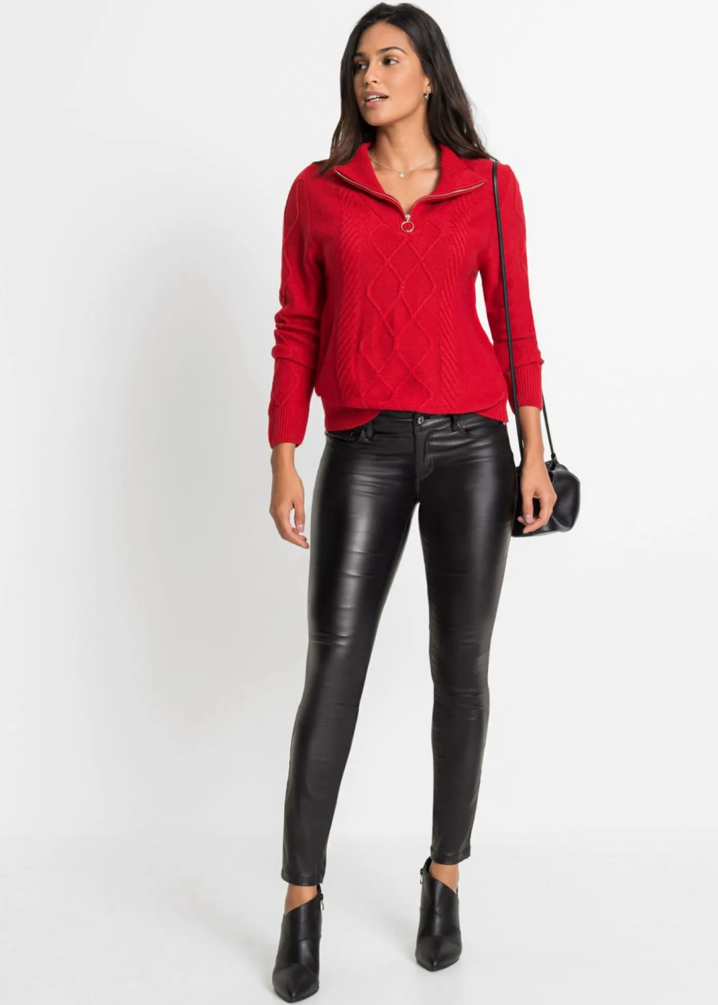 bonprix bonprix Jerséis>Jersey troyer con patrón trenzado rojo intenso