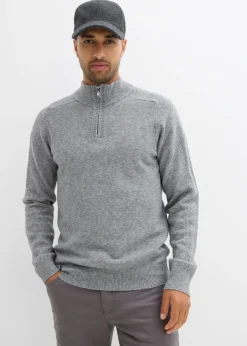 bonprix bonprix Jerséis Y Cárdigans>Jersey troyer de punto fino con contenido de lana Gris jaspeado