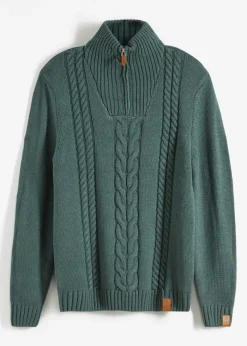 bonprix bonprix Básicos En Rebajas|Jerséis Y Cárdigans>Jersey troyer de punto grueso y patrón trenzado Verde grisáceo