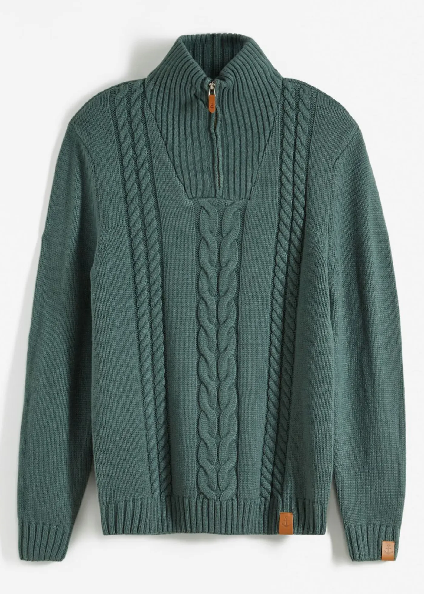 bonprix bonprix Básicos En Rebajas|Jerséis Y Cárdigans>Jersey troyer de punto grueso y patrón trenzado Verde grisáceo