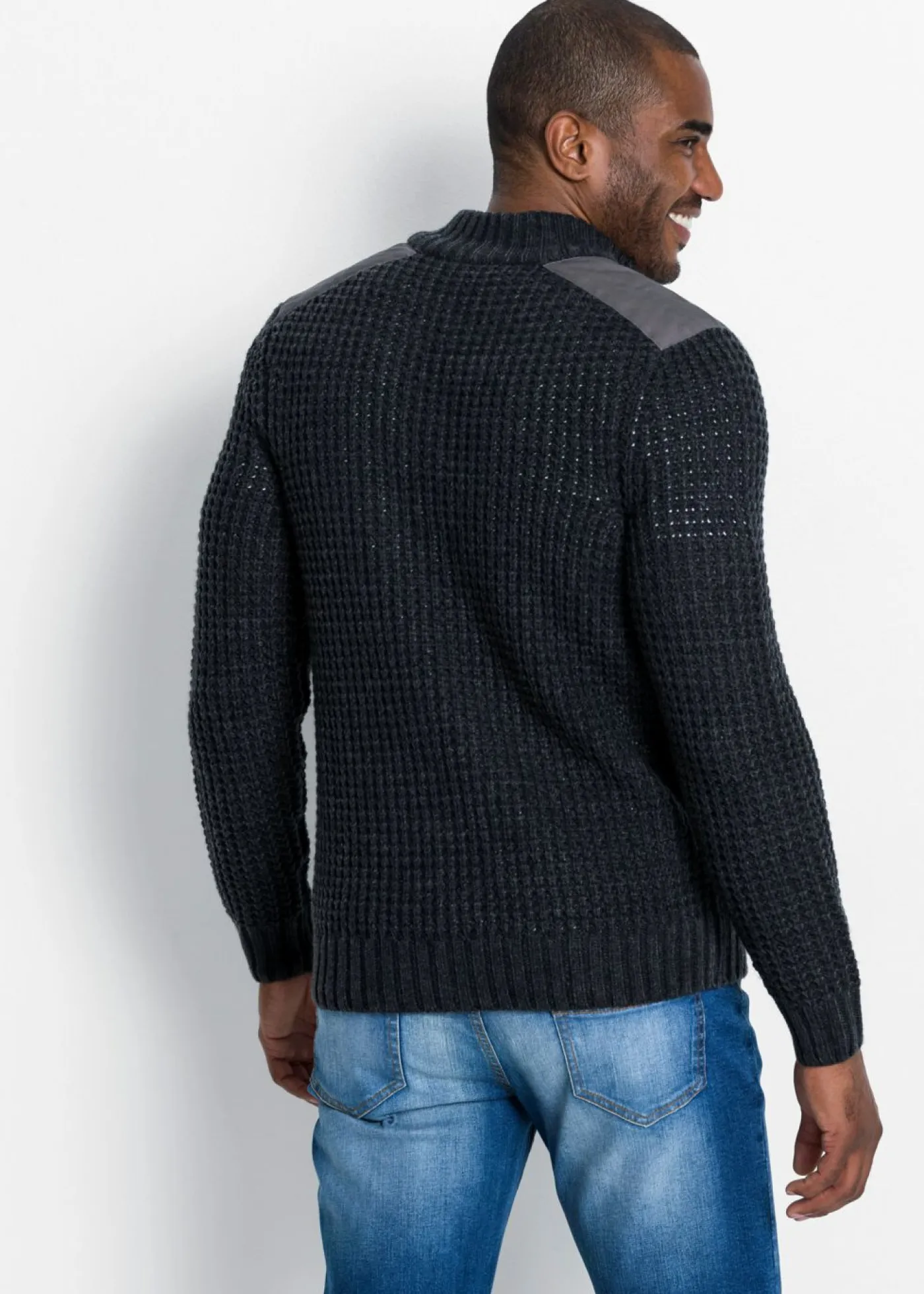 Hombre bonprix bonprix Jersey troyer de punto grueso con inserto de malla