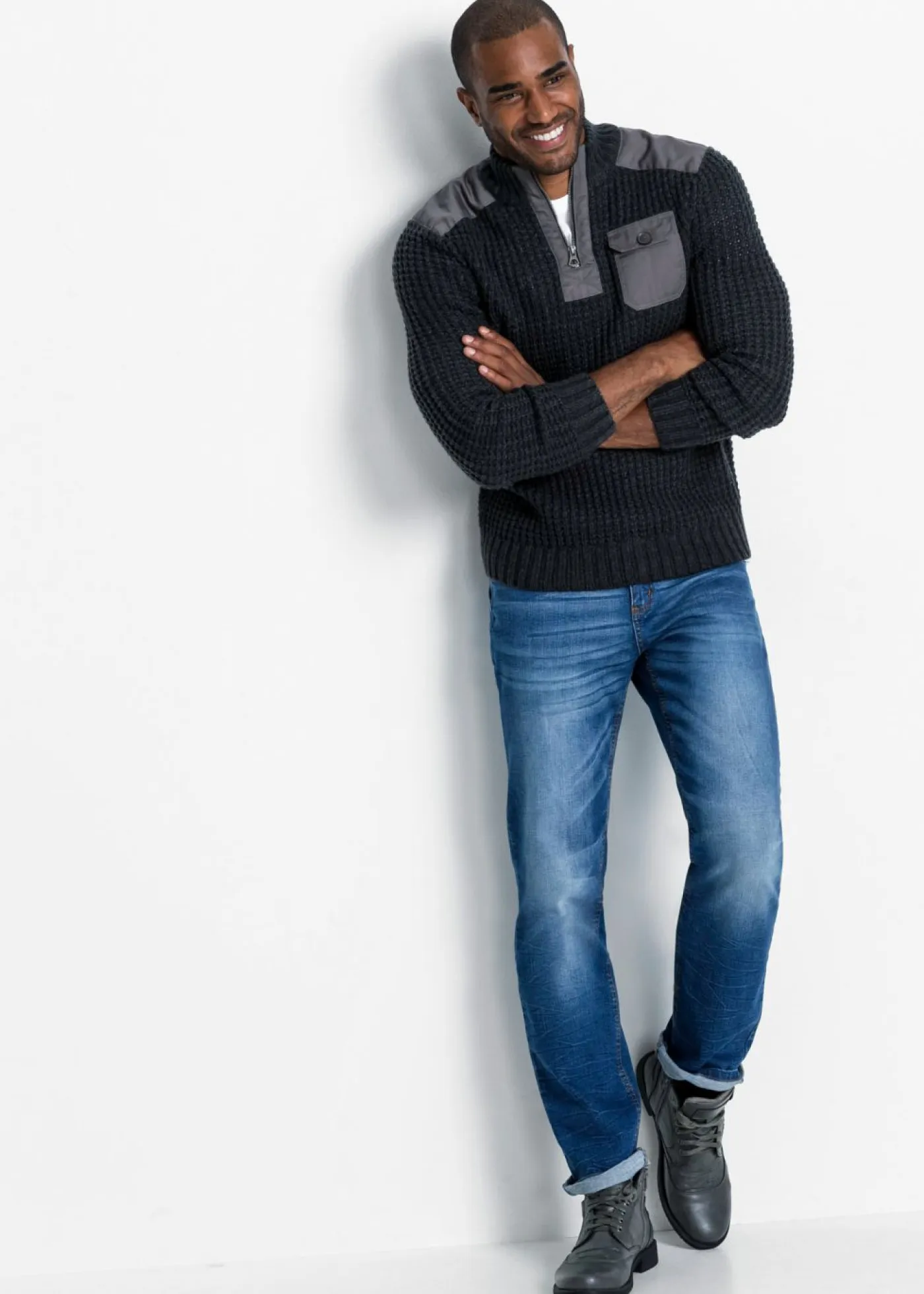 Hombre bonprix bonprix Jersey troyer de punto grueso con inserto de malla