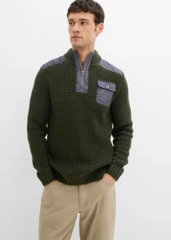 Hombre bonprix bonprix Jersey troyer de punto grueso con inserto de malla