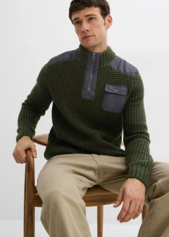 Hombre bonprix bonprix Jersey troyer de punto grueso con inserto de malla