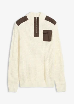 bonprix bonprix Jerséis Y Cárdigans>Jersey troyer de punto grueso con inserto de malla Blanco lana