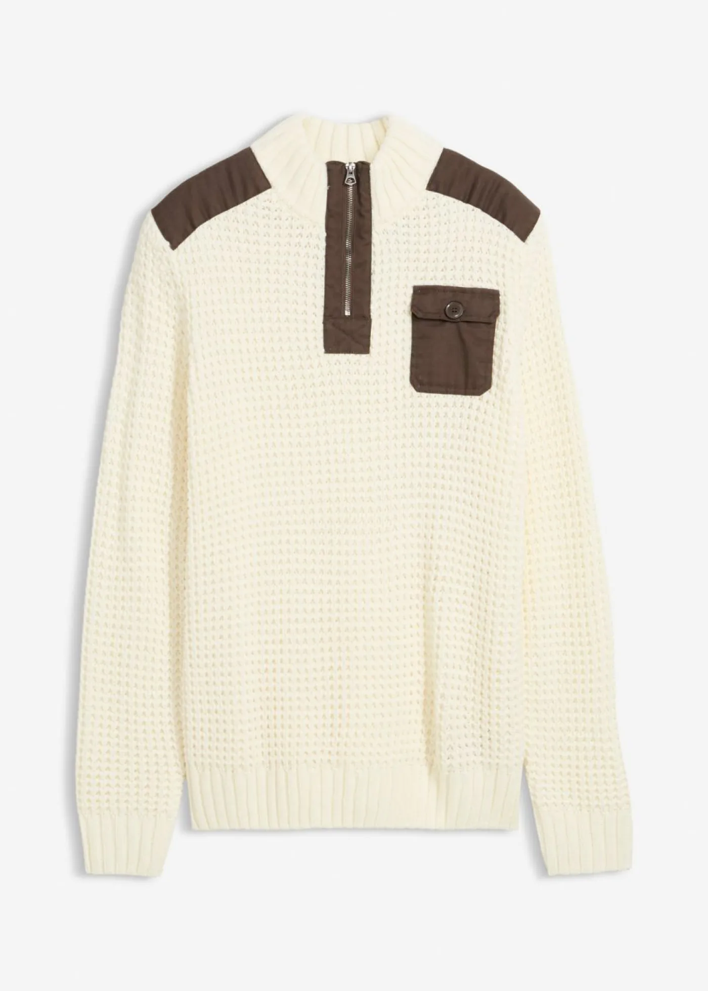 bonprix bonprix Jerséis Y Cárdigans>Jersey troyer de punto grueso con inserto de malla Blanco lana