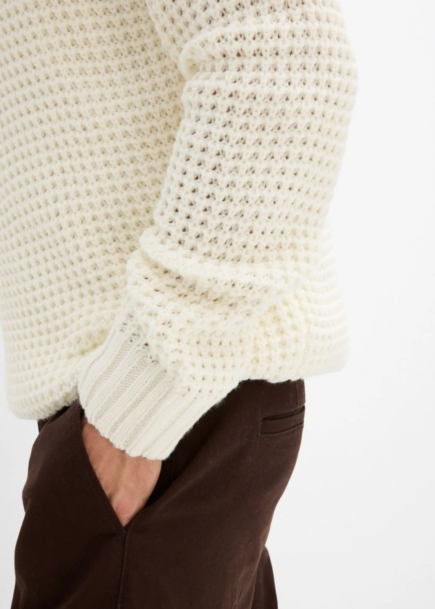 bonprix bonprix Jerséis Y Cárdigans>Jersey troyer de punto grueso con inserto de malla Blanco lana