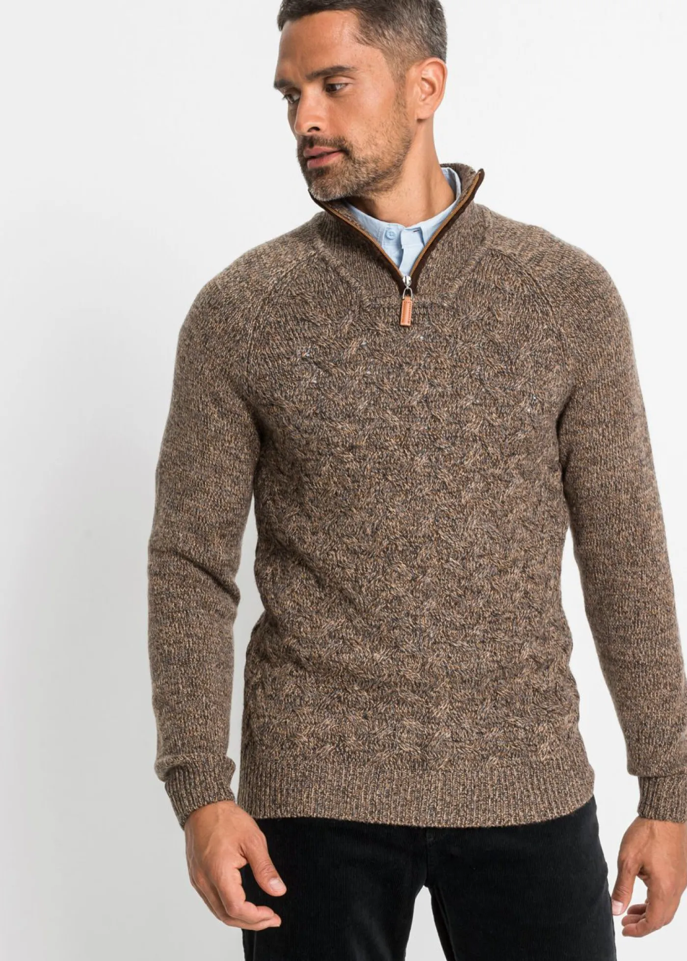 Hombre bonprix bonprix Jersey troyer de punto trenzado con contenido de lana