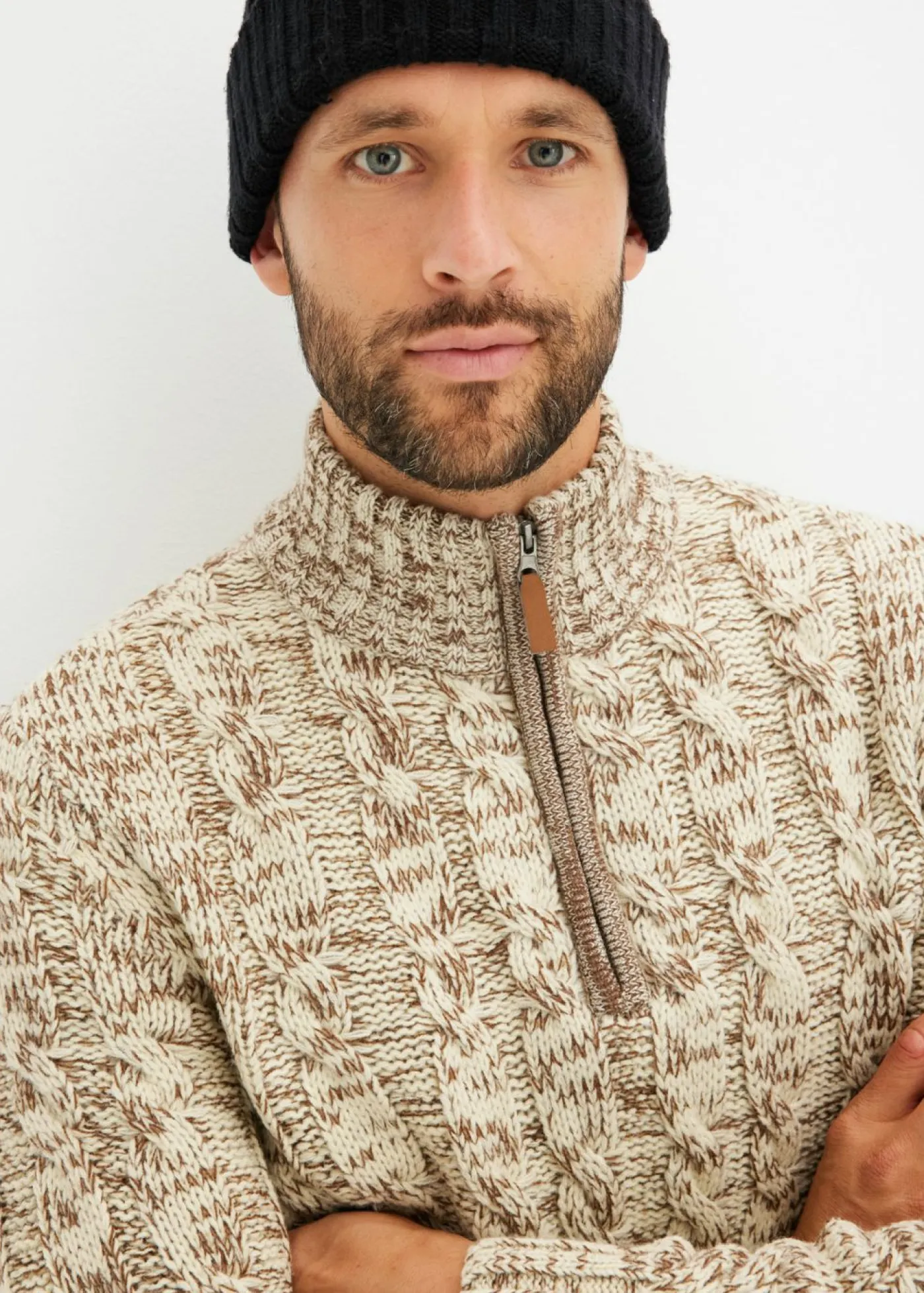 bonprix bonprix Jerséis Y Cárdigans>Jersey troyer jaspeado con patrón trenzado Beige jaspeado