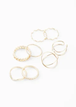bonprix bonprix Complementos Temáticos·Accesorios Elegantes|Joyería>Juego de anillos (8 unidades) en diversos diseños Dorado