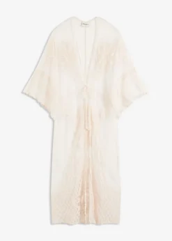 bonprix bonprix Ropa De Playa|Camisas Y Blusas>Kimono de playa transparente con encaje Beige
