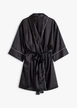 bonprix bonprix Albornoces Y Batas|Lencería>Kimono de satén con efecto brillante Negro-blanco lana