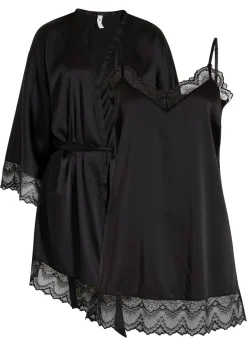 bonprix bonprix Corsés|Albornoces Y Batas>Kimono y Negligé (conjunto de 2 piezas) Negro