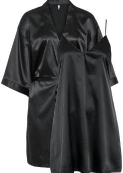 bonprix bonprix Corsés|Albornoces Y Batas>Kimono y negligé (juego de bata de 2 piezas) Negro
