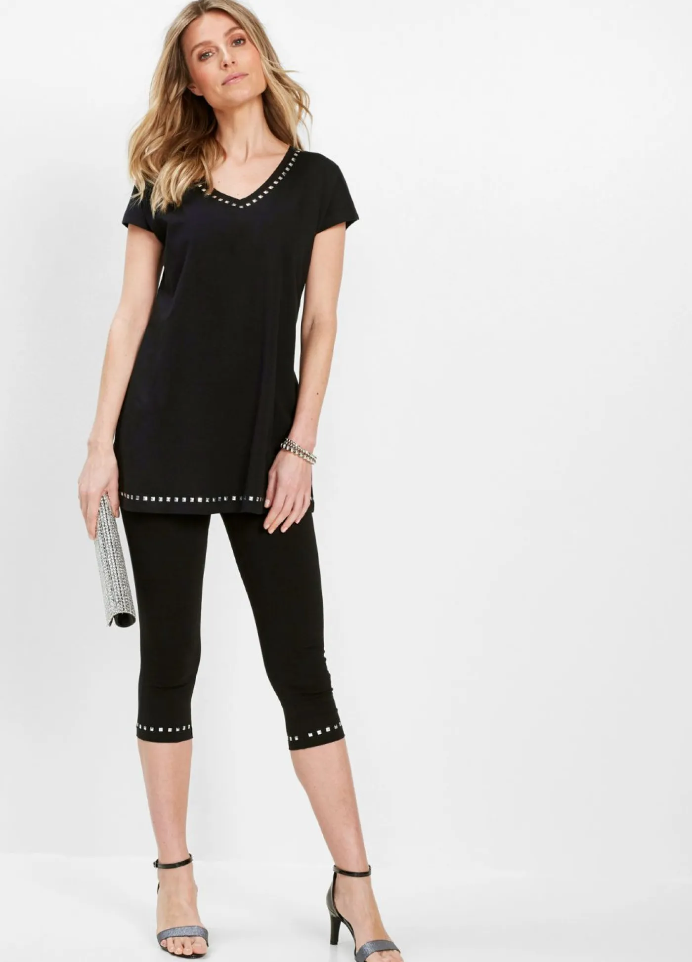 bonprix bonprix Pantalones>Leggings capri Negro-plateado