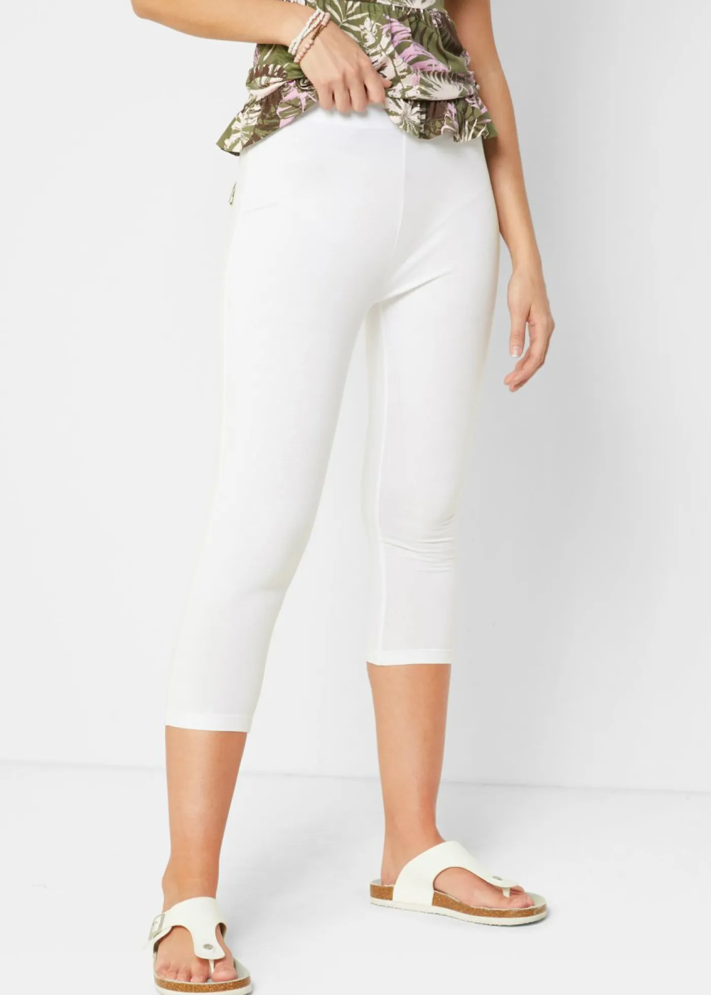 bonprix bonprix Básicos|Pantalones>Leggings capri con cinturilla cómoda Blanco