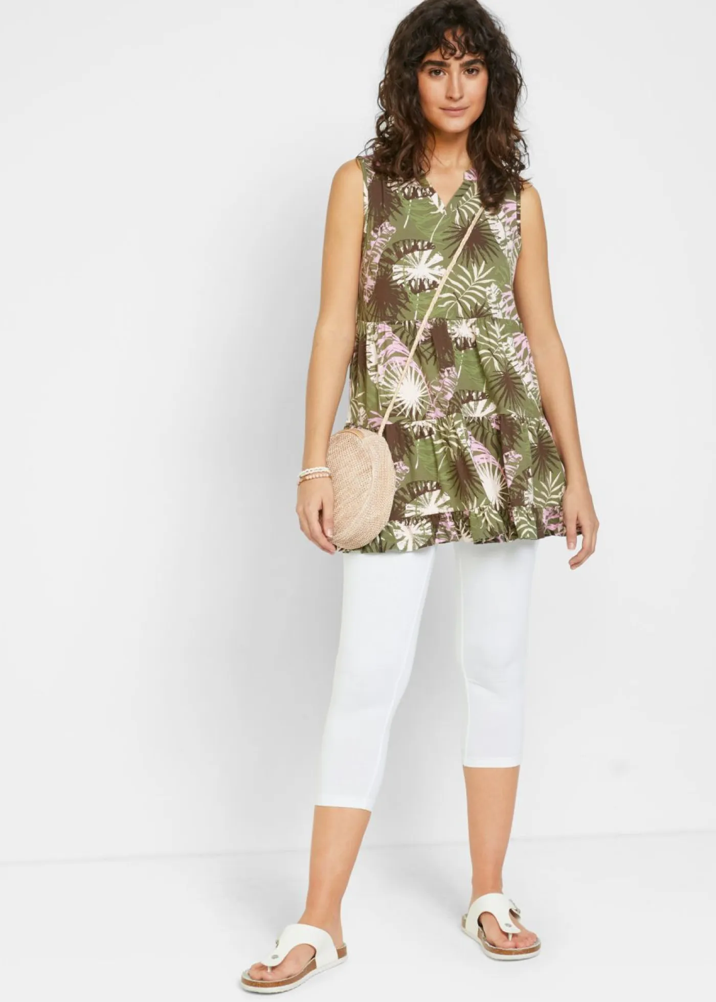 bonprix bonprix Básicos|Pantalones>Leggings capri con cinturilla cómoda Blanco