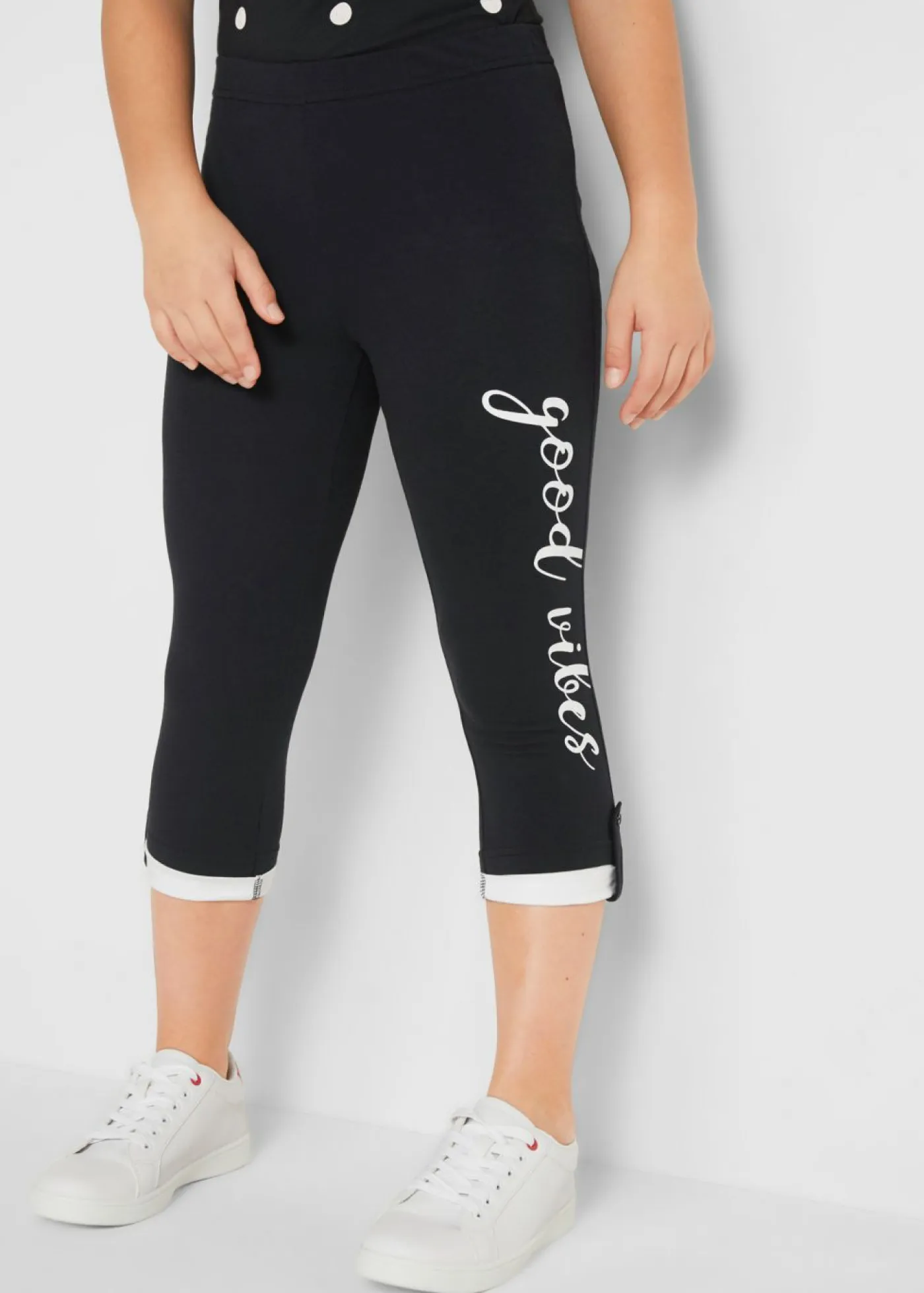 bonprix bonprix Ropa 9 A 16 Años·Pantalones Y Leggings>Leggings capri de algodón orgánico Negro-blanco