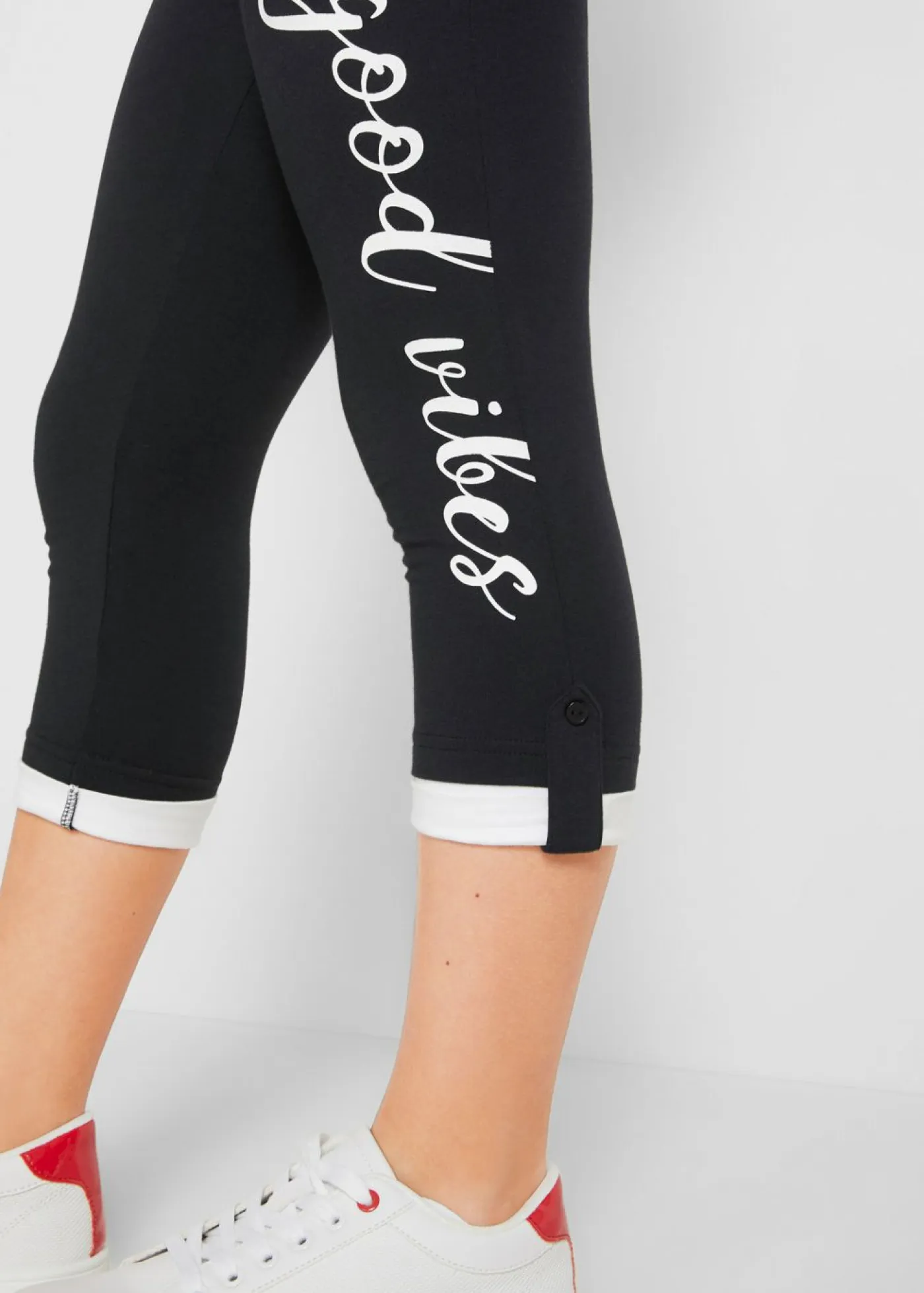 bonprix bonprix Ropa 9 A 16 Años·Pantalones Y Leggings>Leggings capri de algodón orgánico Negro-blanco