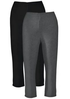 bonprix bonprix Básicos|Pantalones>Leggings capri de corte ajustado (2 unidades) Antracita jaspeado-negro