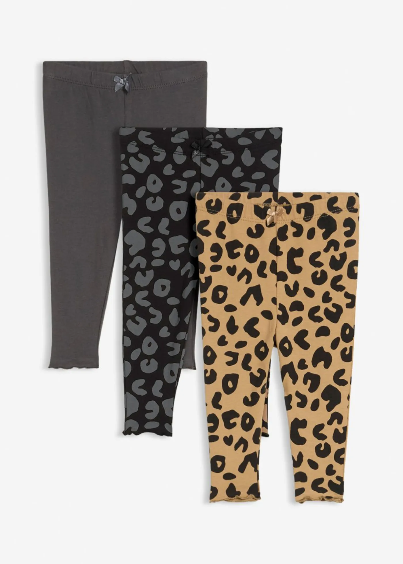 bonprix bonprix Packs|Pantalones>Leggings de algodón orgánico puro (3 unidades) estampado leo camel mate+antracita+negro+caqui claro