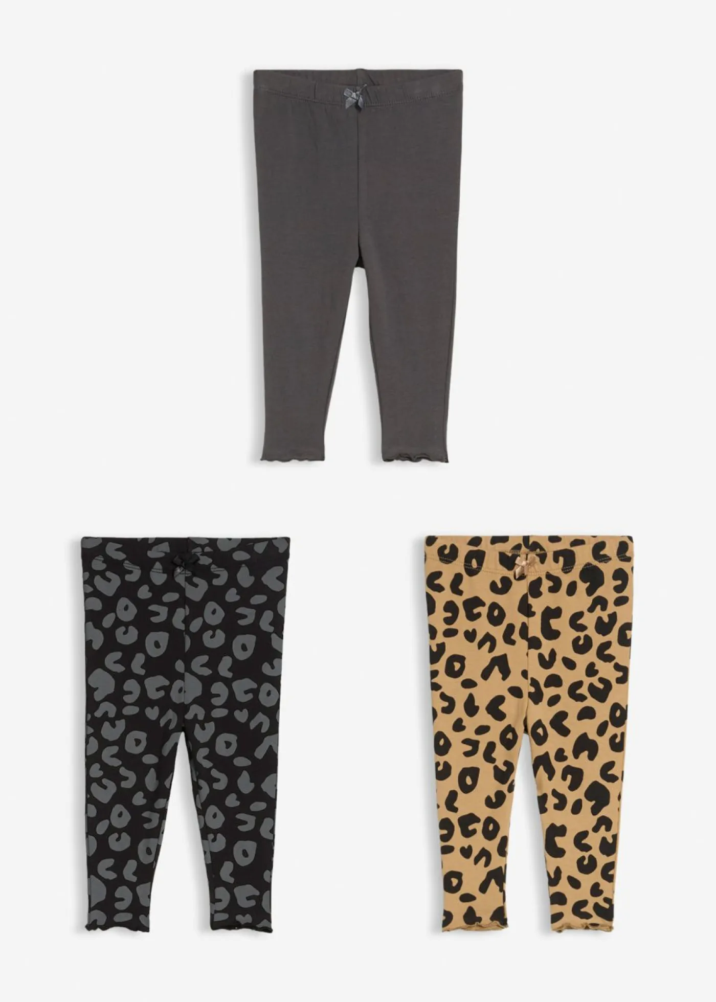 bonprix bonprix Packs|Pantalones>Leggings de algodón orgánico puro (3 unidades) estampado leo camel mate+antracita+negro+caqui claro