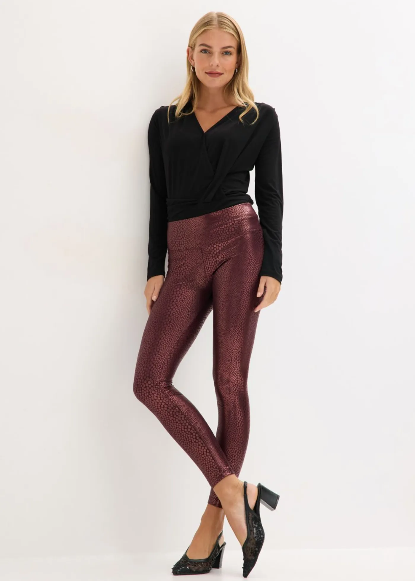 Mujer bonprix bonprix Leggings de piel sintética con alto brillo