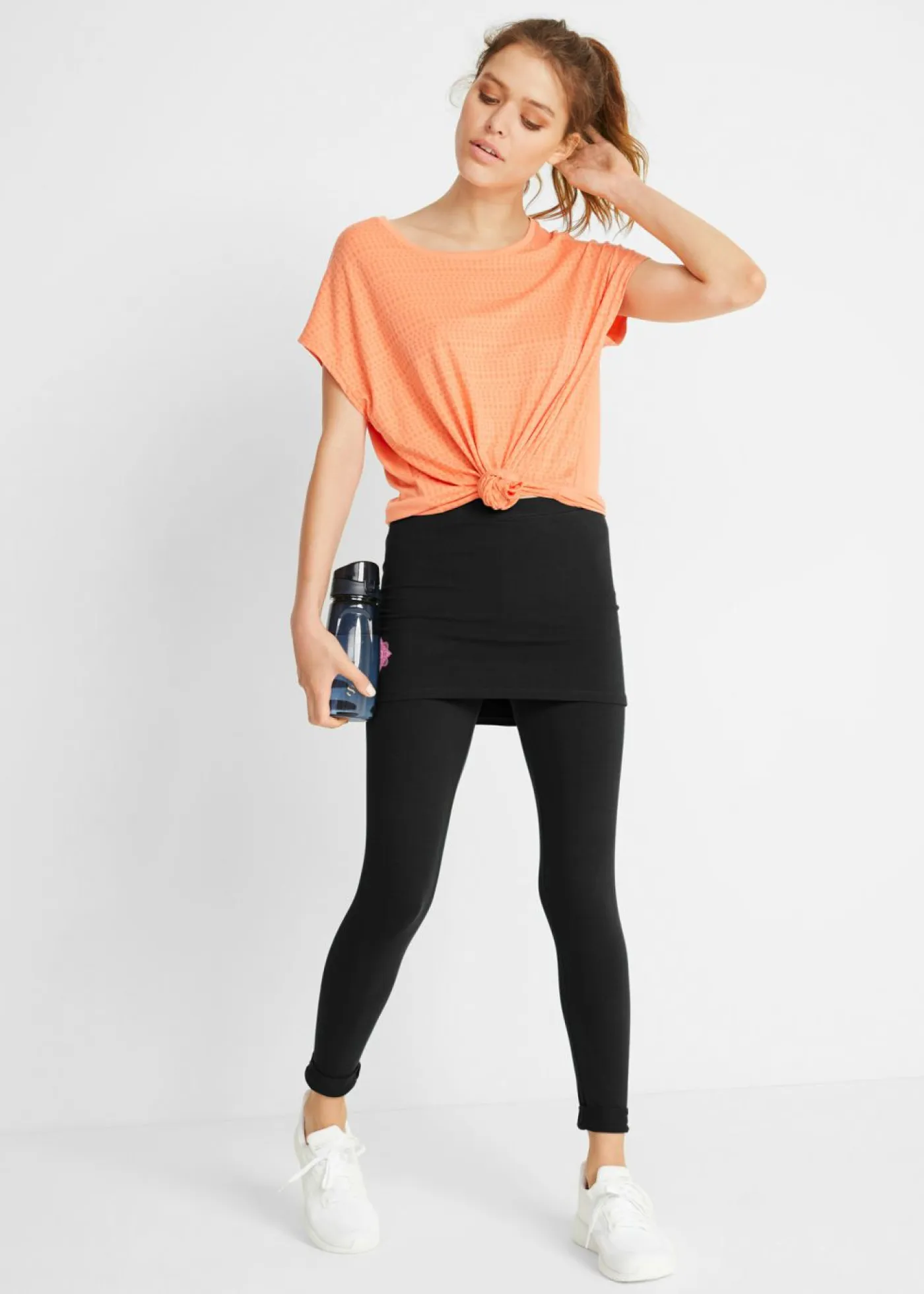 bonprix bonprix Ropa Deportiva|Pantalones>Leggings deportivos con falda, hasta el tobillo Negro con estampado gráfico