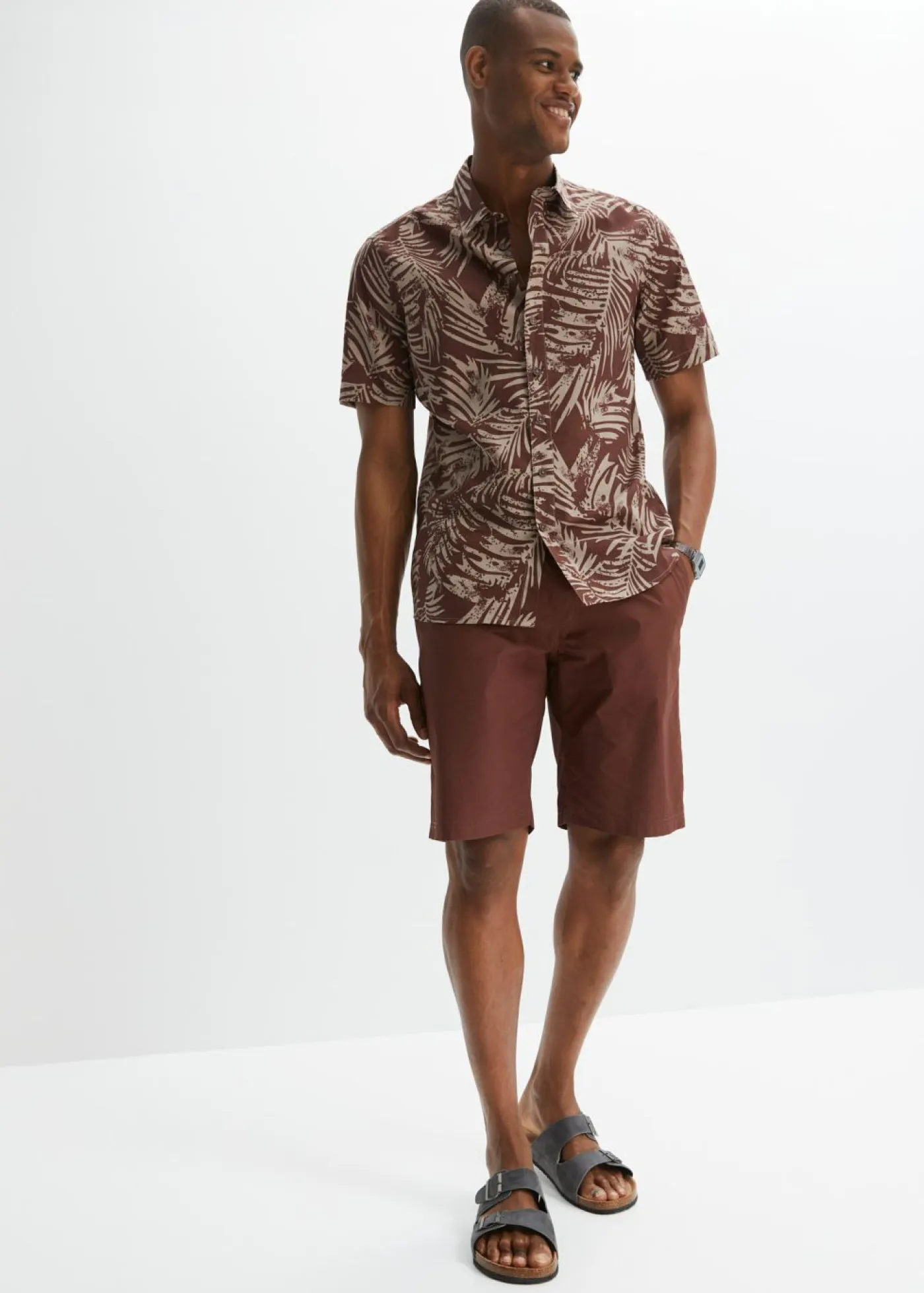 bonprix bonprix Ropa De Playa|Camisas>Ligera camisa de manga corta Marrón tierra