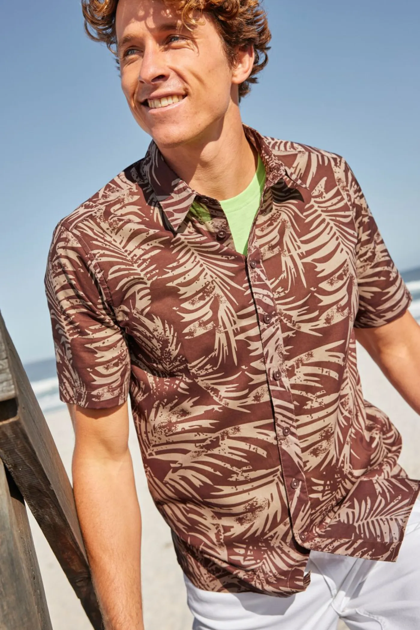 bonprix bonprix Ropa De Playa|Camisas>Ligera camisa de manga corta Marrón tierra