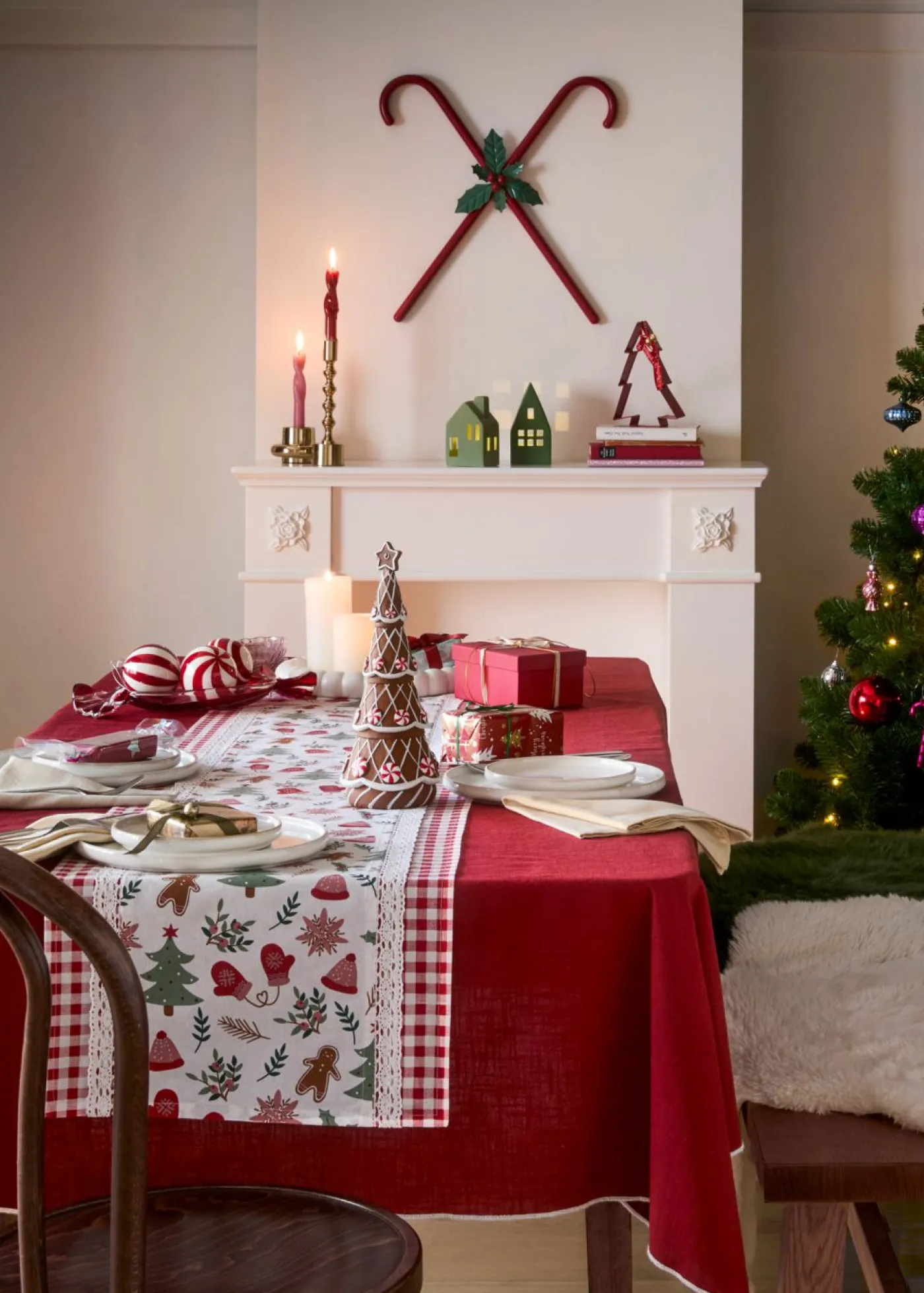 bonprix bonprix Vajilla|Manteleria Y Ropa De Cama>Mantel de algodón orgánico Rojo-blanco