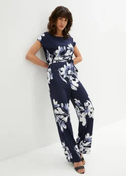 bonprix bonprix Tallas Pequeñas>Mono con cordón azul marino / blanco con flores